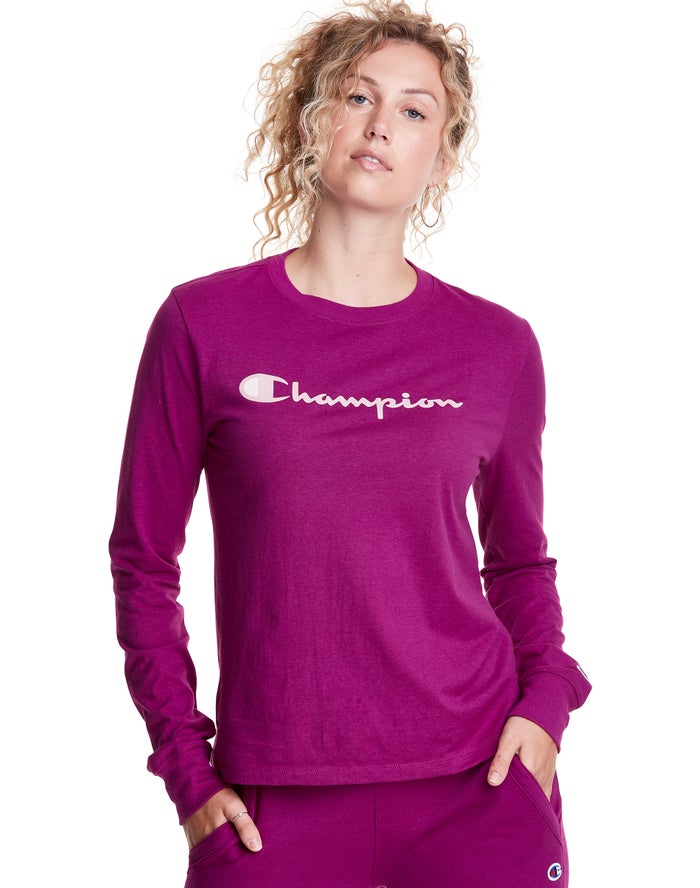 Champion Classic Long-Sleeve Script Logo T-Shirt Dames - Roze - Belgie 4507JGRTZ